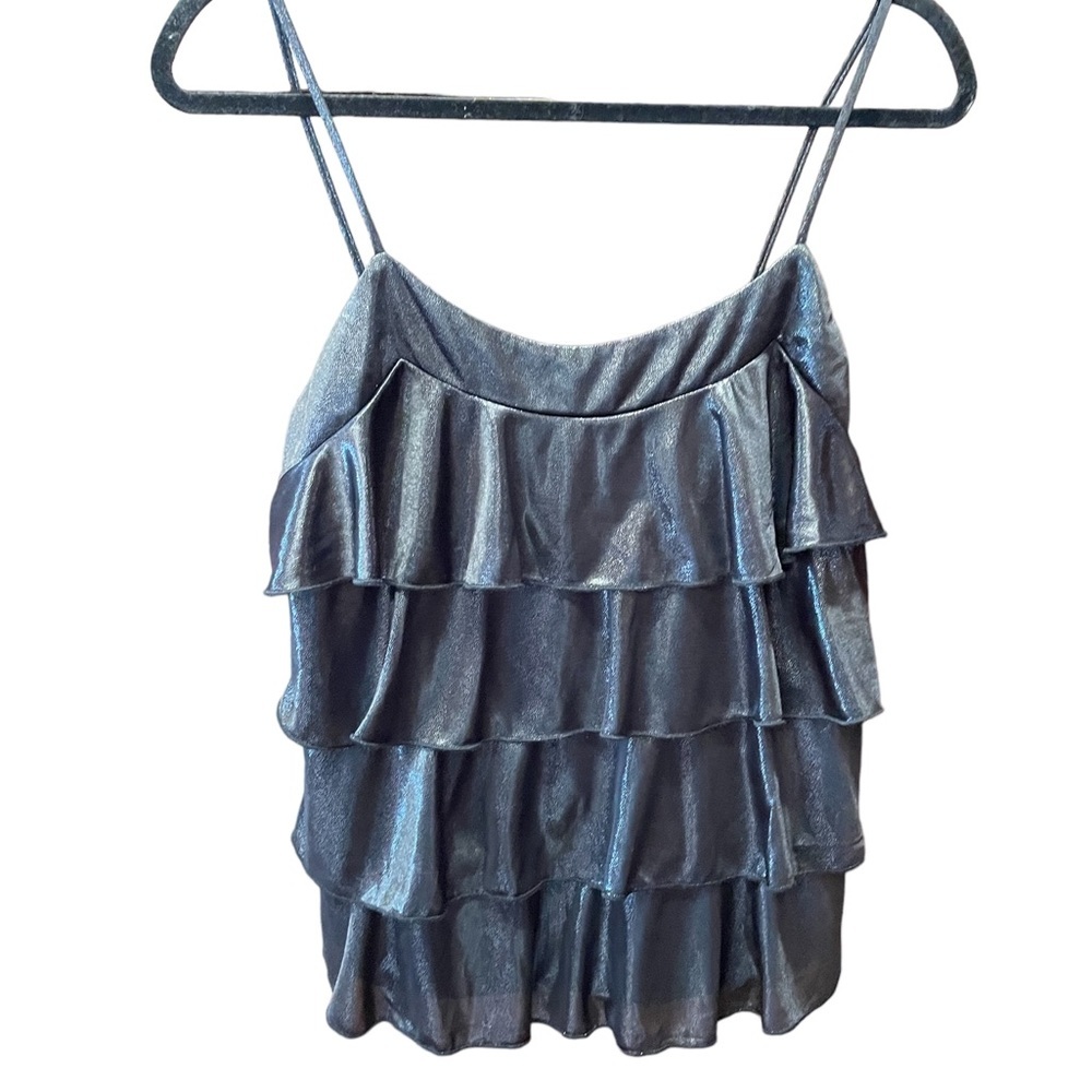 Ruffle tiered black/silver shimmery tank top, size medium